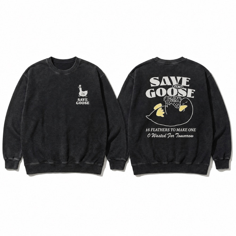 Vintage Black Oversized Sweatshirt with Goose Illustration