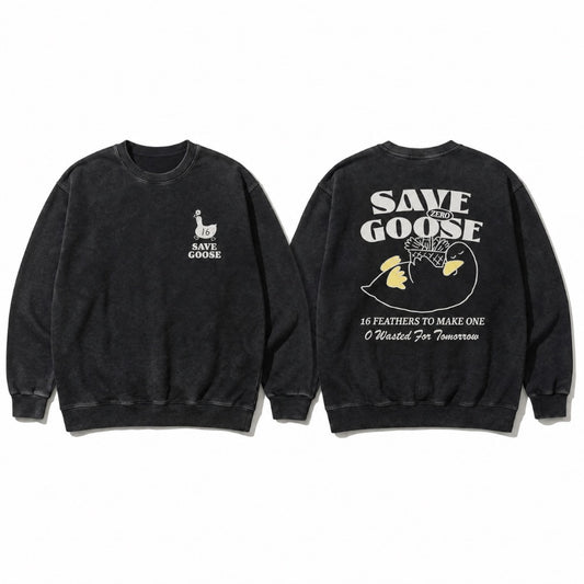 Vintage Black Oversized Sweatshirt with Goose Illustration